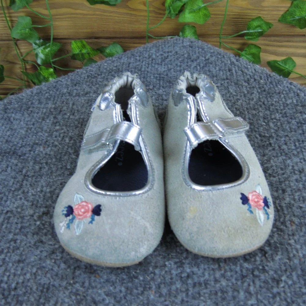 Robeez Girls Crib ‎ Sz T 5 Medium Gray Leather Hook & Loop